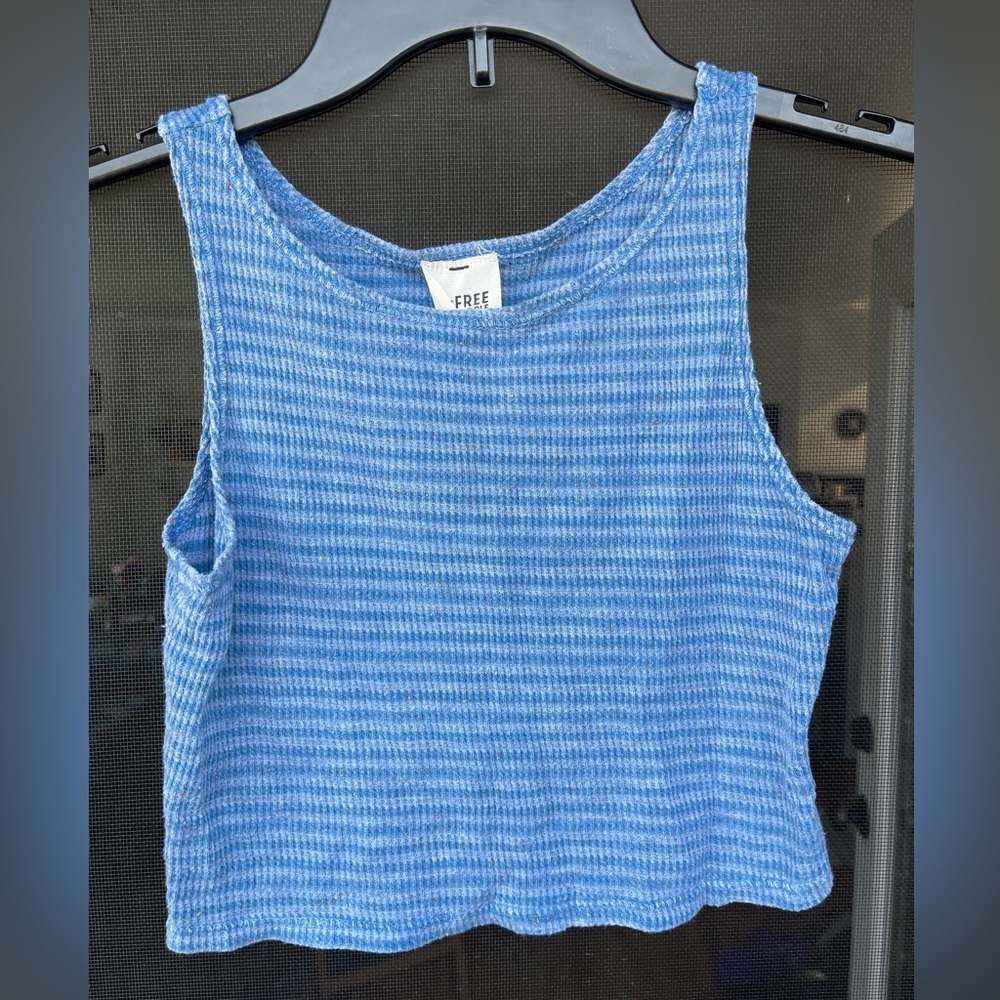 Free People Solid Rib Sky Cropped Tank Top